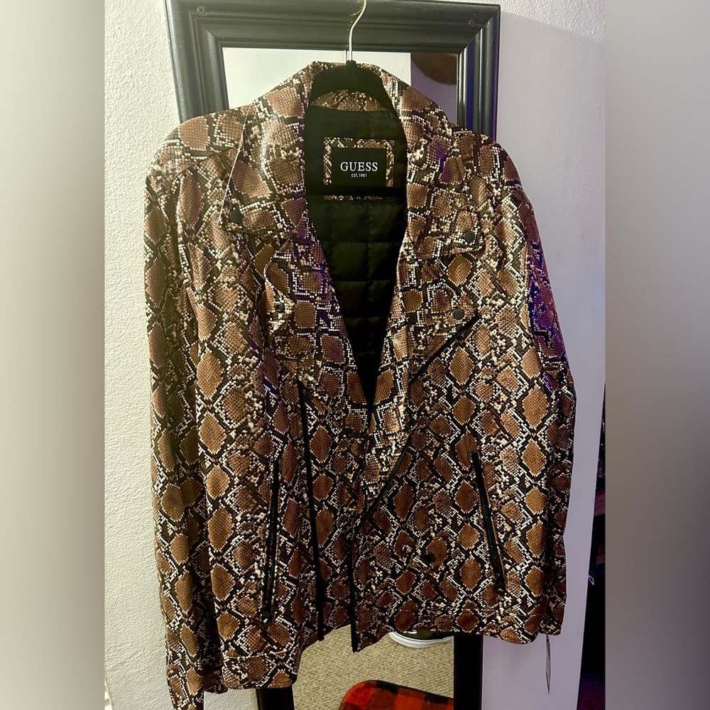 GUESS Mens Snake Print Jacket - Brown